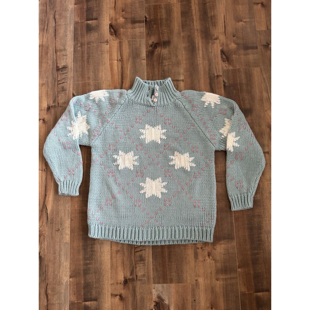 Vintage Susann D Knit Sweater Heart Stars Mock Neck Size Medium Grandmacore 90s
